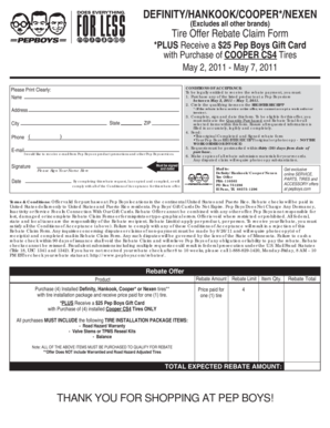 Tire Offer Rebate Claim Form