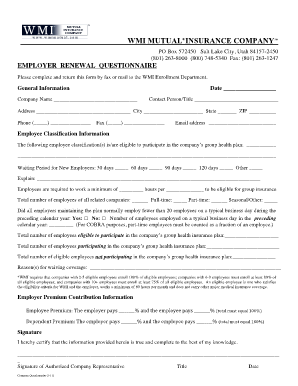 WMI Employer Renewal Questionnaire