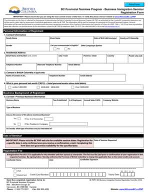 BC PNP Business Immigration Seminar Registration Form