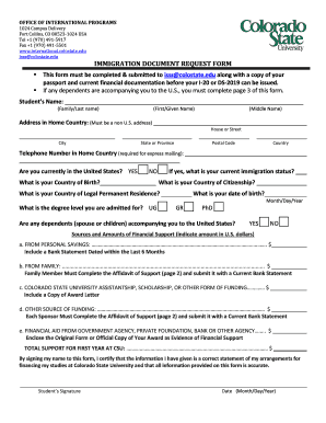 Immigration Document Request Form