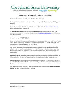 Immigration Transfer Out Form for F-1 Students