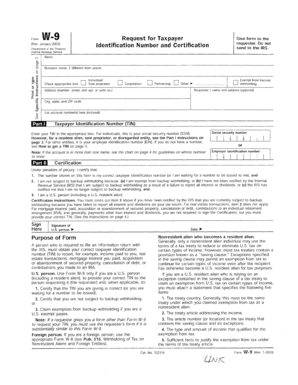 IRS Form W-9 Request for Taxpayer Identification Number and Certification