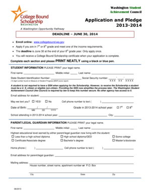 Washington College Bound Scholarship Application