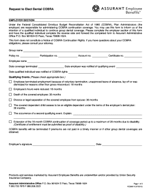 Request to Elect Dental COBRA