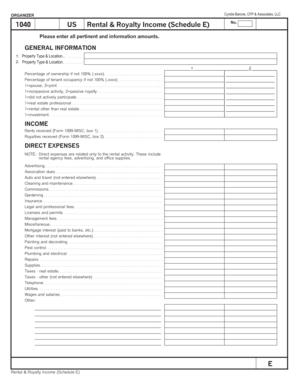 US Rental & Royalty Income Schedule E