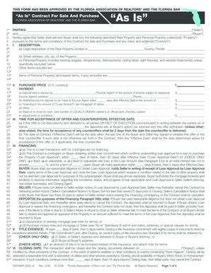 Florida As Is Contract For Sale And Purchase