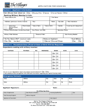 Military Housing Application Form