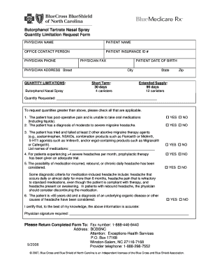 Butorphanol Tartrate Nasal Spray Quantity Limitation Request Form