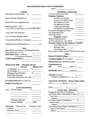 2010 Itemized Deduction Worksheet