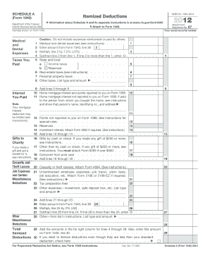 IRS Schedule A Form 1040 Itemized Deductions