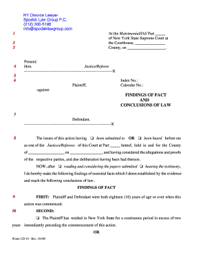New York Divorce Findings of Fact and Conclusions of Law