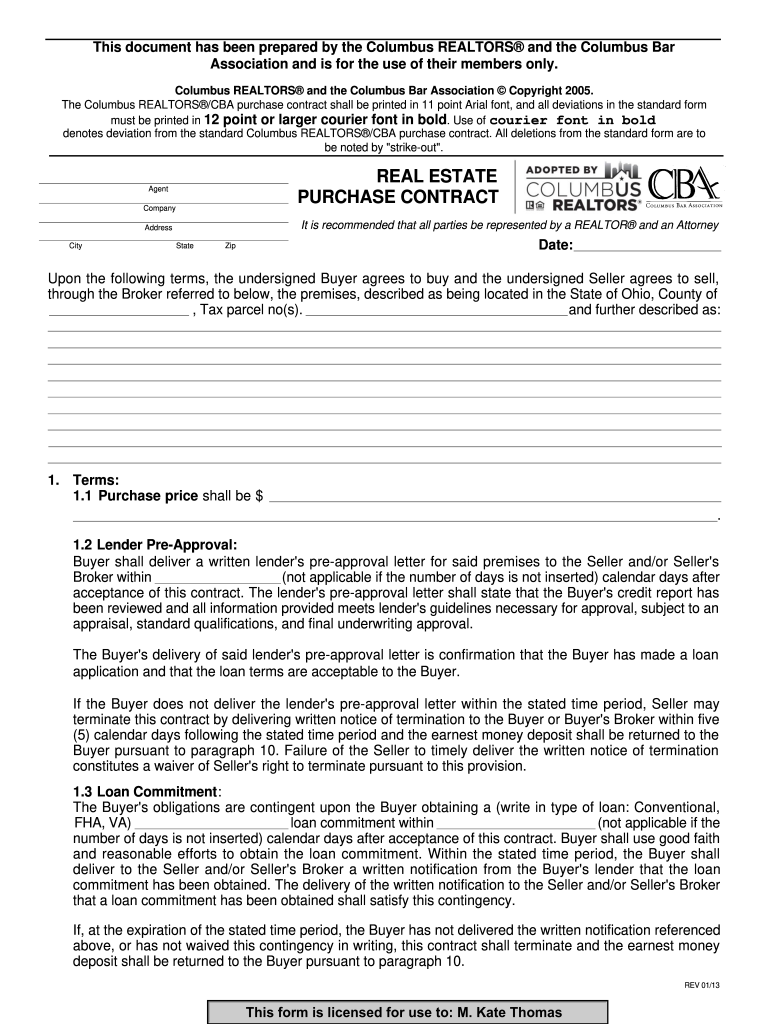 Ohio Real Estate Purchase Agreement Template PDF Template