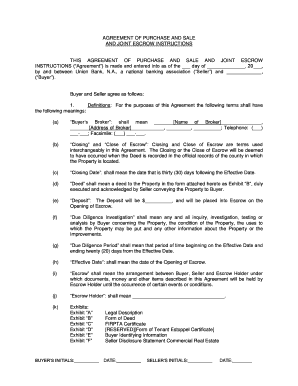 Purchase and Sale Agreement with Joint Escrow Instructions