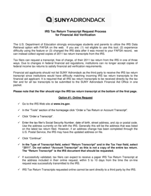 IRS Tax Return Transcript Request for Financial Aid