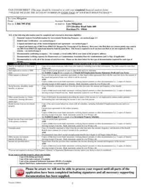 Fax Cover Sheet for Financial Analysis Form