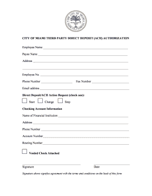 City of Miami Third Party Direct Deposit Authorization