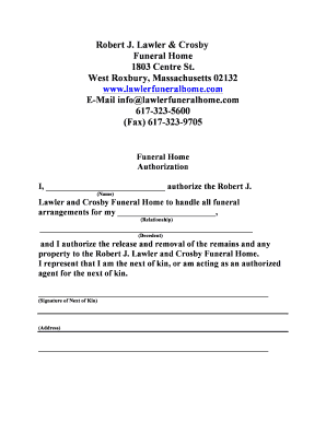 Funeral Home Authorization Form