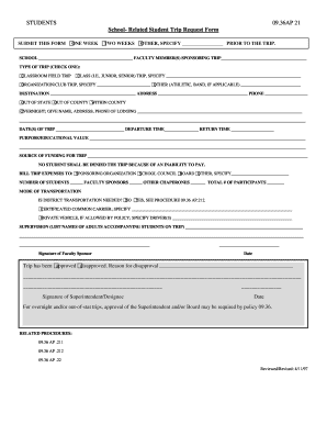 School-Related Student Trip Request Form