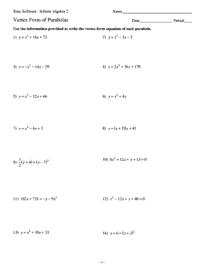 Vertex Form Practice Worksheet Answers - Fill Online, Printable, Fillable,  Blank | pdfFiller