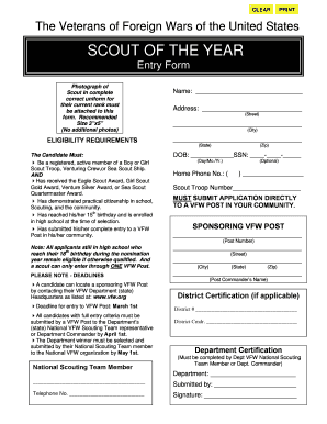 Veterans of Foreign Wars Scout of the Year Application