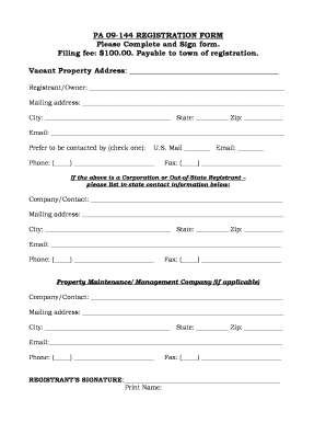 PA 09-144 Vacant Property Registration Form