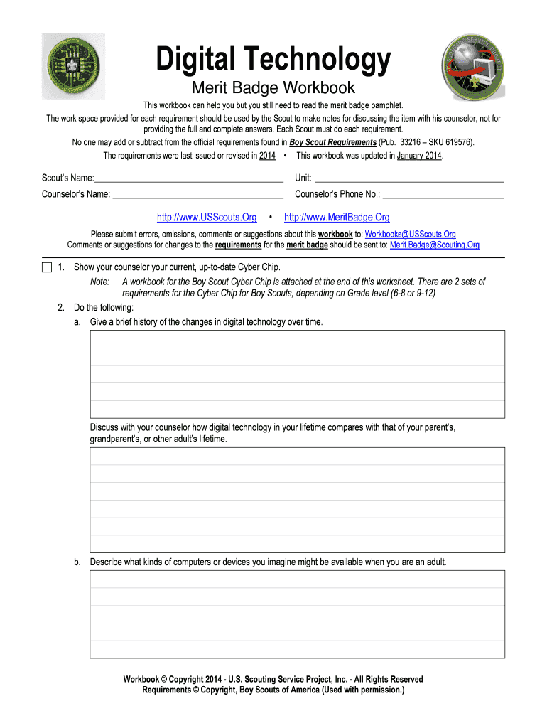 Fillable Online Digital Technology Merit Badge Workbook This workbook
