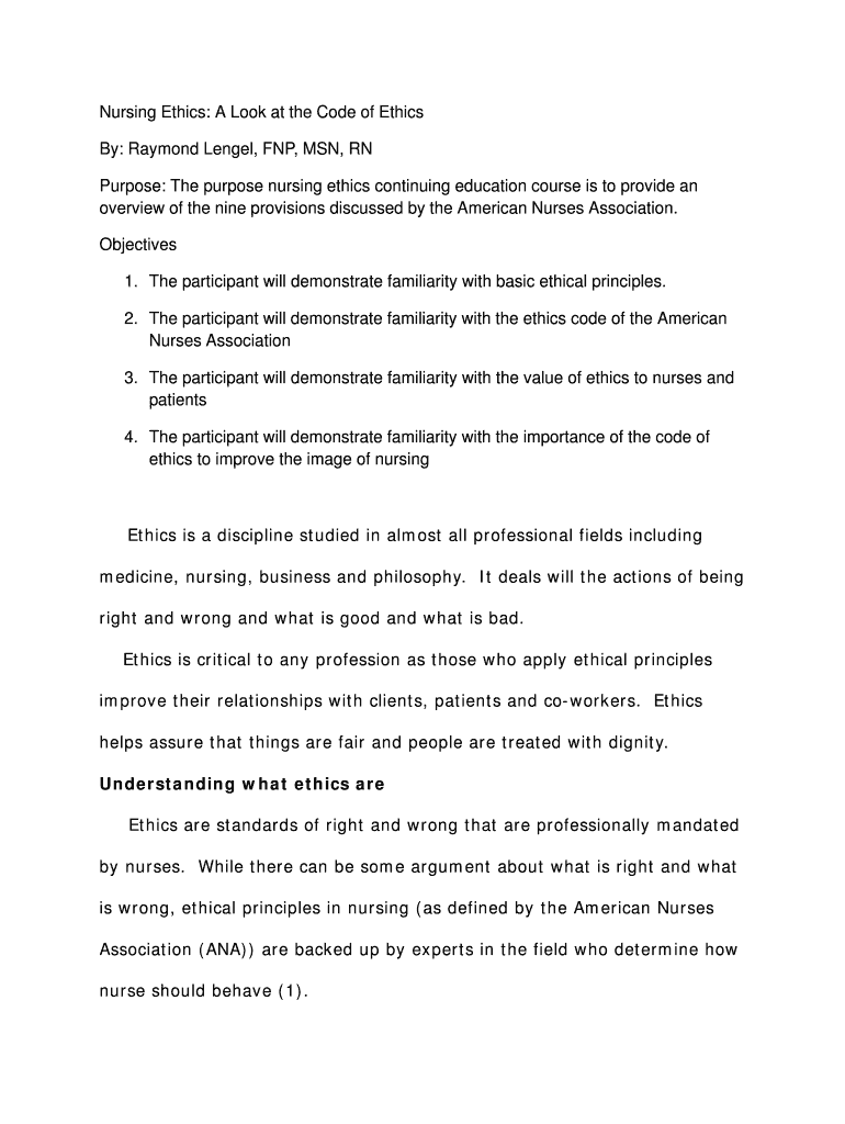 Fillable Online Nursing Ethics: A Look at the Code of Ethics Fax Email ...