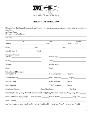 Employment Application for Medical Professionals