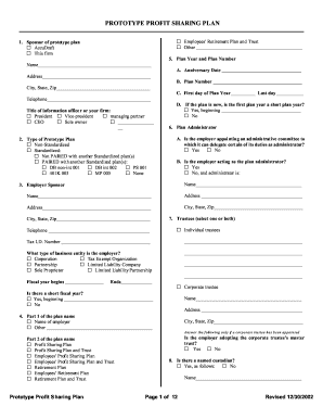 Prototype Profit Sharing Plan Template