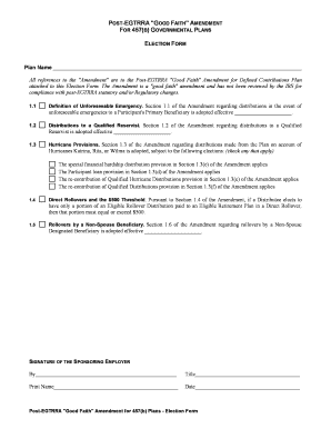 Post-EGTRRA Good Faith Amendment Election Form