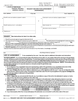 Michigan Nonperiodic Garnishment Request and Writ