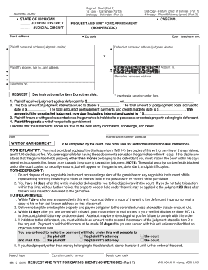 Michigan Nonperiodic Garnishment Request and Writ