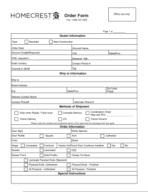 Office Use Only Order Form