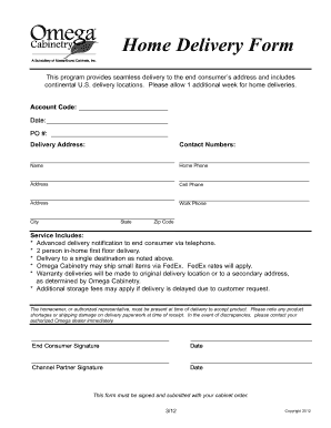Home Delivery Form