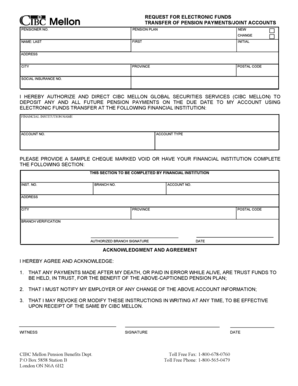 Pension Payment Electronic Funds Transfer Authorization