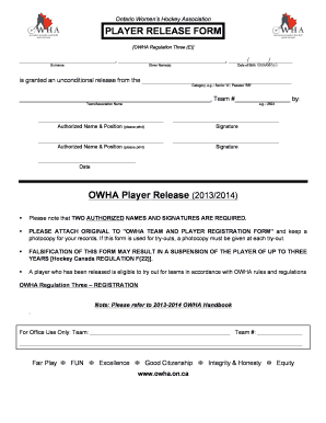 Ontario Player Release Form