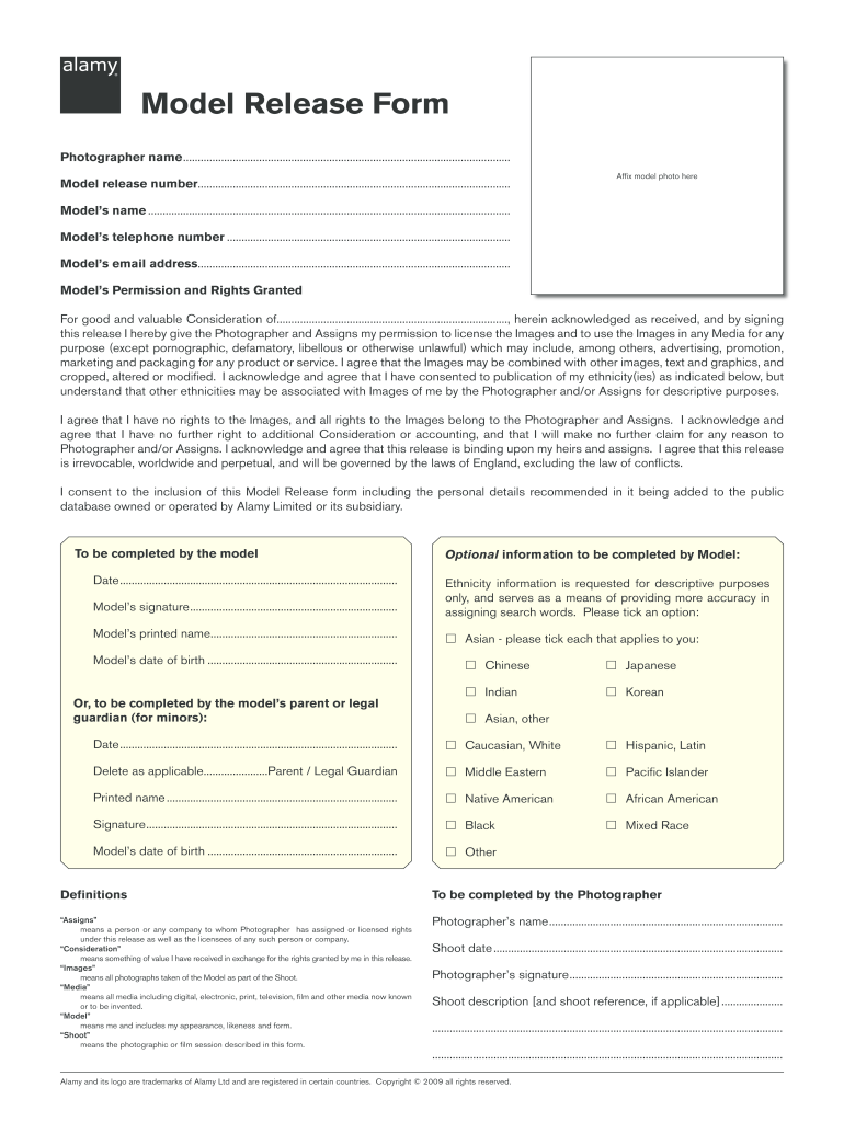 alamy model release form Preview on Page 1.