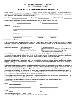 Medical Records Release Form - All Children's Hospital - allkids