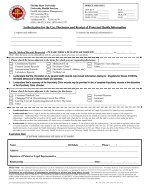 Florida State University Health Information Release Form
