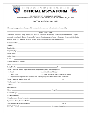 Soccer Medical Release Form
