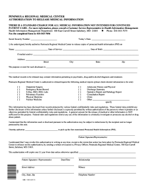 Peninsula Regional Medical Center Authorization to Release Medical Information