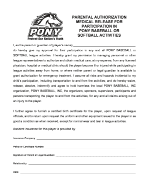 Sports medical clearance form - pony medical release form