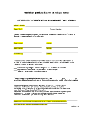 Authorization to Release Medical Information to Family Members