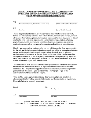 General Waiver of Confidentiality for Attorney