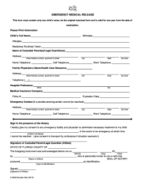 Emergency Medical Release Form