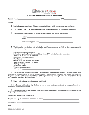 Medical release authorization form - Medical Records Release to other providers form. - eMedical Offices