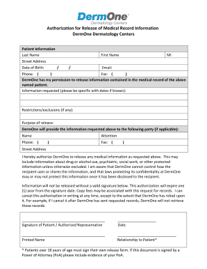 Medical Records Request Form - DermOne
