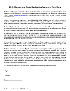 Birch Management Rental Application Terms and Conditions