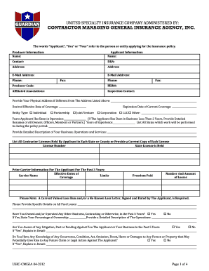 Contractor Insurance Application Form