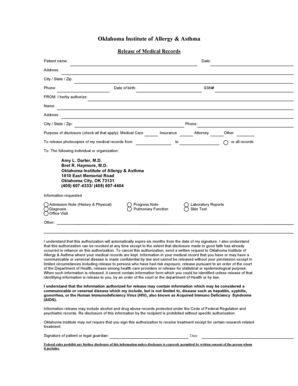 Oklahoma Medical Records Release Form